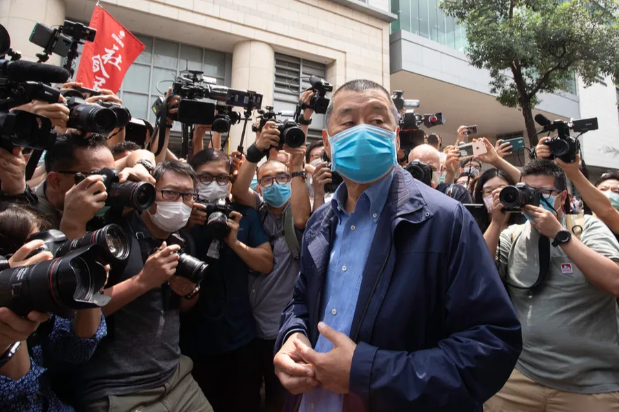 Hong Kong.Hong Kong media tycoon and founder of Apple Daily newspaper Jimmy Lai Chee Ying arrives at the West Kowloon Magistrates' Court, May 18, 2020.?w=200&h=150